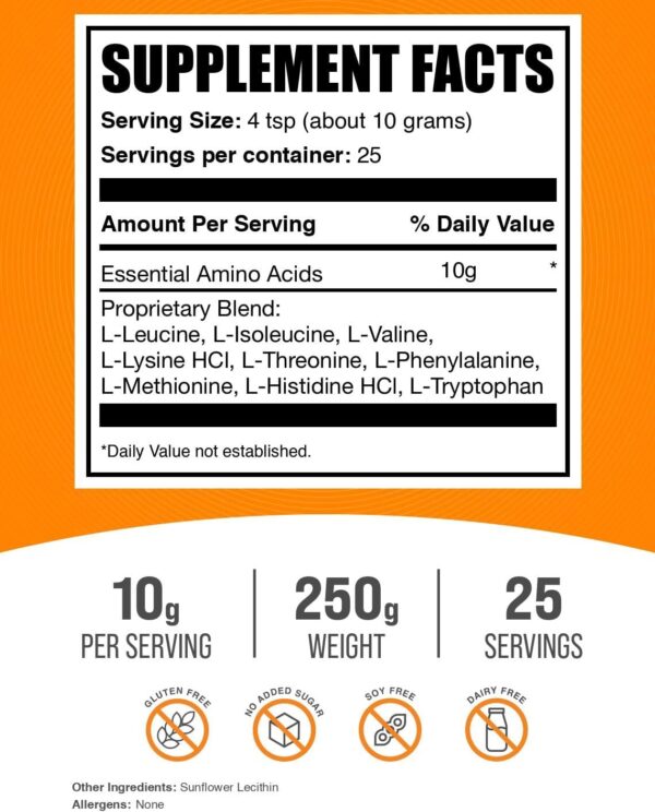BulkSupplements.com Essential Amino Acids Powder - Essential Amino Acids Supplement, EAA Powder - Unflavored & Gluten Free, 10g per Serving, 250g (8.8 oz) (Pack of 1)