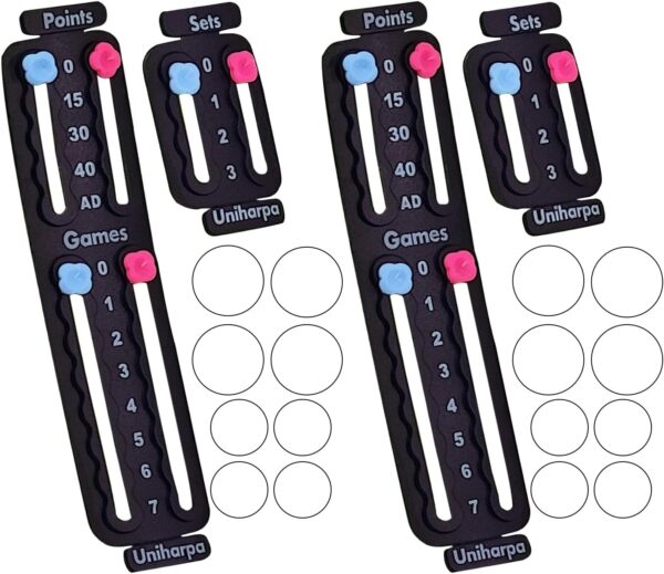 Uniharpa Tennis Score Keeper for Racket Padel,Tennis Racket Pickleball Paddle Scorekeeper,Small Score Board Counter for Tennis Trainer,Point Tracker Recording Points,Recording Points&Sets,2pcs