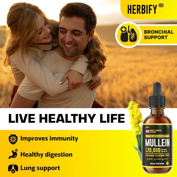 HERBIFY Mullein Drops - Lung Cleanse - Leaf Extract - Powerful Mullein for Immune Support,Detox & Respiratory Support - Made in USA - Lung Cleanse for Smoker - 4 Oz