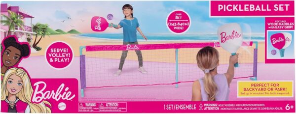 Barbie Kids Pickleball Set – Includes 2 Paddles, 1 Ball & Net – Portable Outdoor/Indoor Pickleball Game for Girls – Backyard, Driveway, Beach, Park, or Home Play