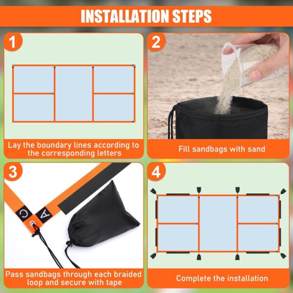 TOBWOLF Pickleball Court Marking Kit, Portable Temporary Pickleball Court Lines Markers with Tape & 8PCS Sandbags, No Measurement Required Official Size Pickleball Lines Marking Set for Outdoor Indoor