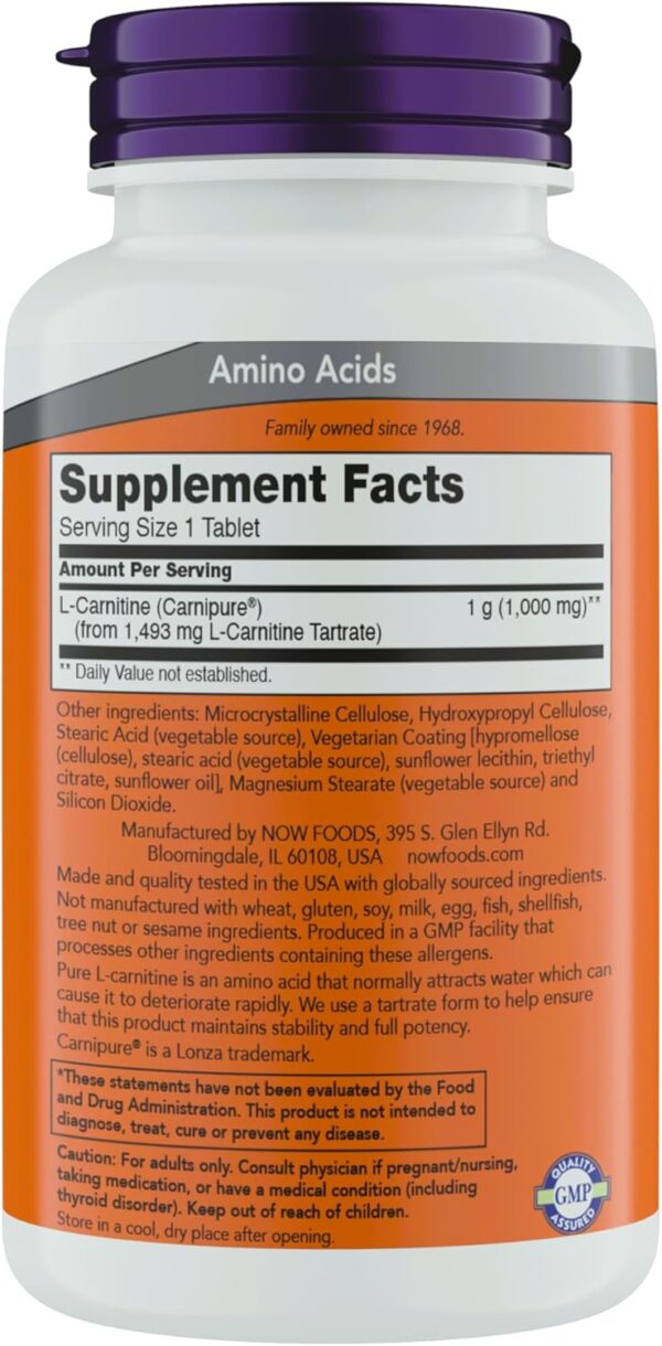 Now Supplements L-Carnitine 1000mg - 150 Tablets Value Size, Supports Lean Muscle Growth, Carnipure, Non-GMO, Kosher, Ideal for Vegans, Athletes, and Energy Support