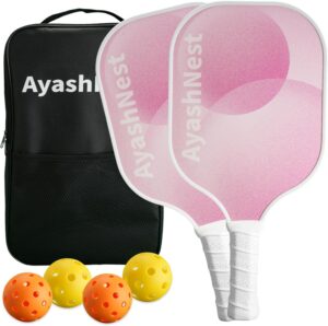 Pickleball Paddles Set of 2, Lightweight Carbon Fiber, Durable Pickleball Rackets with 4 Pickleball Balls, Portable Bag, Non-Slip Grip, Cute Pickleball Paddles for All Skill Levels, Men and Women