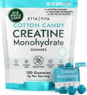 Sugar-Free Creatine Monohydrate Gummies (5g Per Packet) - Potent Creatine Gummies for Men & Women, Supplement for Muscle Support, Cellular Energy, Cognitive Function - Non-GMO, Gluten-Free, Vegan