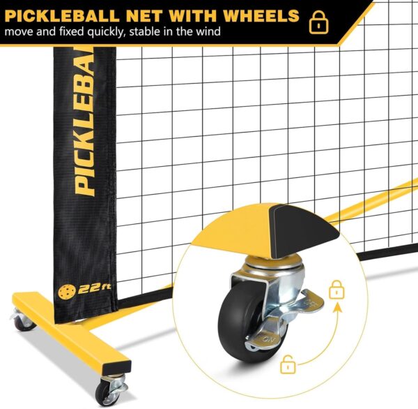 Pickleball Net with Wheels, Portable 2-in-1 Pickle Ball Net with Ball Collector,22FT Regulation Size & 11FT Half Court Size, Carry Bag, Steady Metal Frame for Outdoor Indoor Driveway
