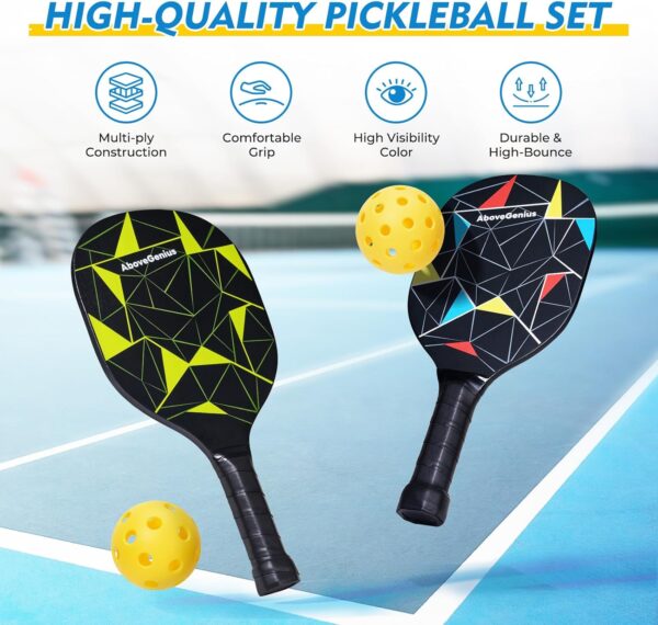 Family Pickleball Paddles Set of 4,Including 2 Kids Pickleball Paddles, 2 Adult Racket, 4 Balls, 1 Portable Carrying Bag, Sport Gifts for Kids, Women, Men, Beginner