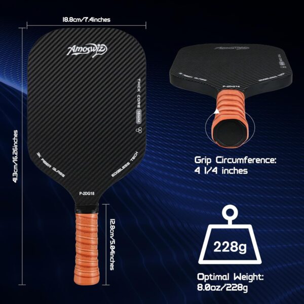 Pickleball Set of 2, Edgeless Pickleball Paddles with Real 3K Carbon Surface for Spin & Control, 16MM Enhanced Pickle Ball Paddles Set with Balls