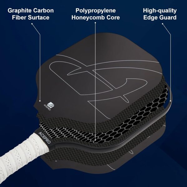 USA Pickleball Approved Pro Graphite Pickleball Paddle Set – Lightweight Carbon Fiber Face with Honeycomb Core for Enhanced Control and Power – Includes 2 Paddles, 4 Balls, and Carry Bag