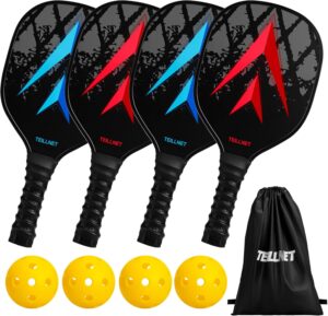 Pickleball Set with Net & Metal Ball Holder - Portable 22FT Regulation Size Net, 4 Wooden Paddles, 4 Balls and Carry Bag, Weather-Resistant Metal Frame, Perfect for Outdoor Indoor Driveway