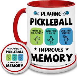 Pickleball Gifts - Pickleball Mug And Coaster - Funny Gift For Men, Women - Playing Pickleball Improves Memory Mug - Unique Christmas, Birthday Gift For Mom, Dad, Friend, Pickleball Lover
