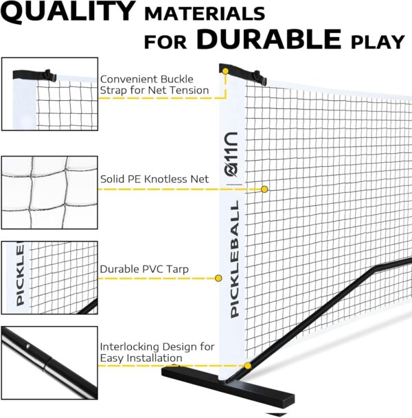 A11N SPORTS Portable Pickleball Net System, Regulation Size with Metal Frame and PE Net, Includes Carrying Bag
