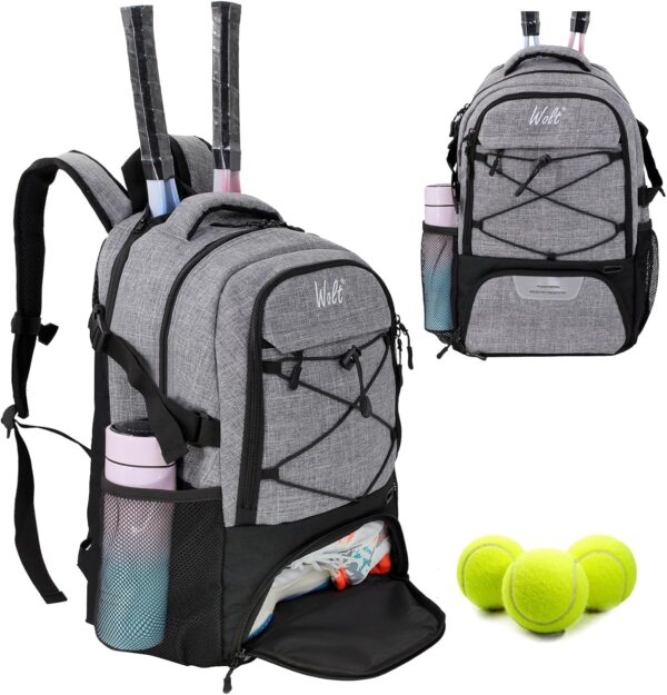 WOLT Tennis Bag - Large Tennis Racket Backpack for Men & Women - Ventilated Shoe Compartment - Holds 2 Rackets