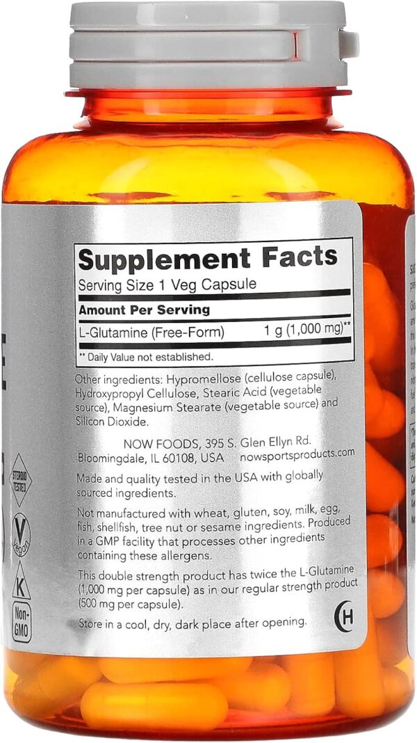 Now Foods Sports, L-Glutamine, Double Strength, 1,000 mg, 120 Veg Capsules