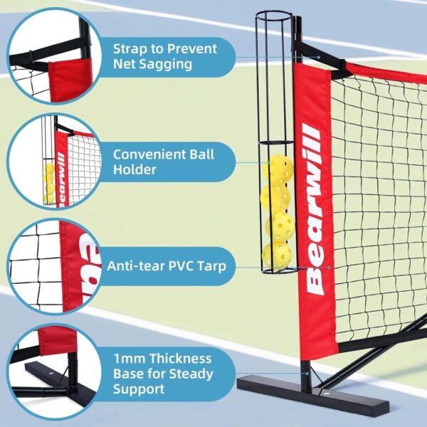 Pickleball Net, 22 FT Pickleball Net for Driveway, Regulation Size Portable Pickle Ball Net for Outdoor Backyard, Steady Metal Frame with Court Marker, Ball Holder, 4 Pickleballs & Carry Bag