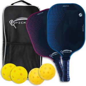 Pickleball Paddles Set of 2 - Edge Guard and Honeycomb Core - 4 Indoor and Outdoor Pickleball Balls - Fiberglass Pickleball Racket Surface - Ergonomic Pickle Ball Rackets Grip and Sports Bag