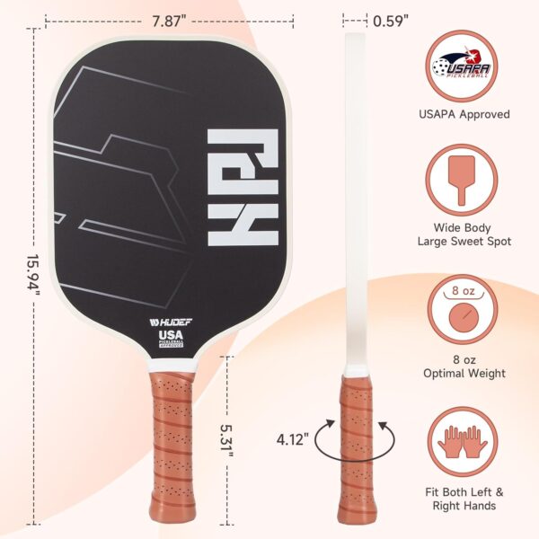 Pickleball Paddles, USAPA Approved Pickle Ball Paddles, Graphite and Fiberglass Pickleball Set, Polypropylene Honeycomb Core Paddle Rackets, USAPA Approved 4 Outdoor Balls and Leather Carry Bag