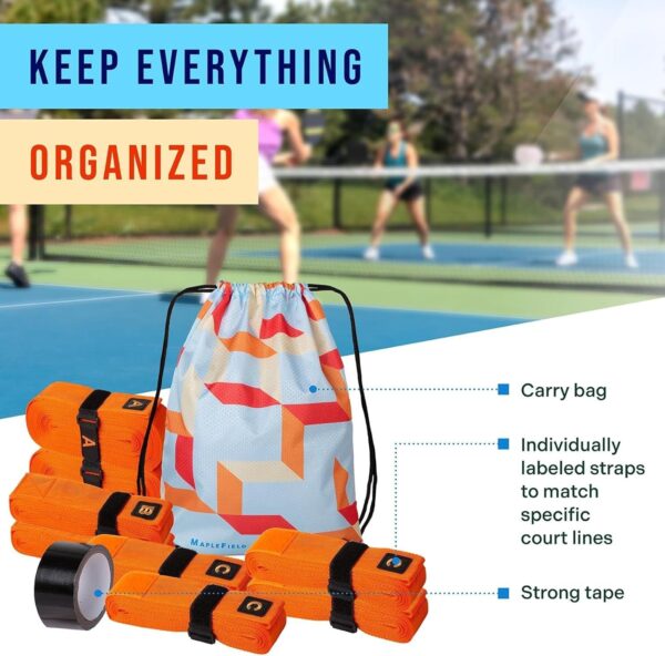 Maplefield Pickleball Court Marking Kit & Lines – Outdoor Pickleball Tape with Strong Hold, Easy-to-Identify Markers & Portable Bag – for Any Court, Windy Days