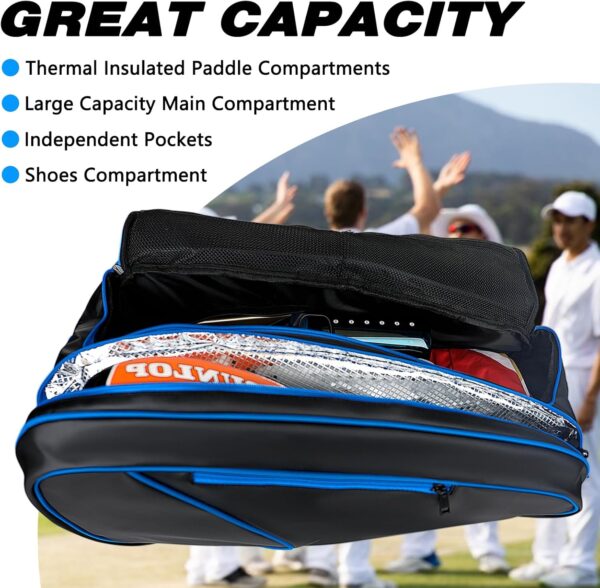 Goloni Pickleball Bag Padel Racket Backpack Large Capacity for Men Women Separate Waterproof Shoes Compartment Pickleball Accessories - Include Fence Hook & Thermal Insulated Pockets