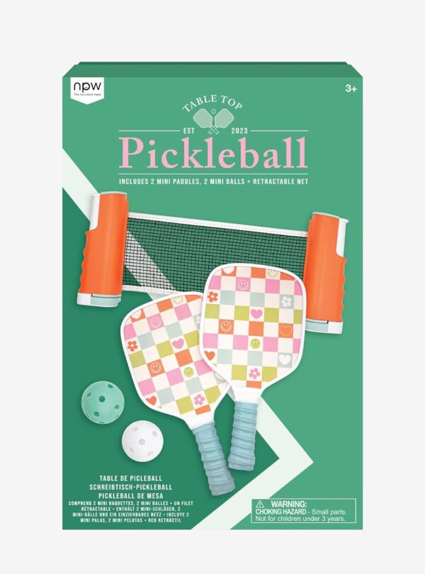 NPW Tabletop Pickleball Game Set | Indoor Desktop Pickleball Includes Net, Pickleball Balls, and Two Paddles | Pickleball Set