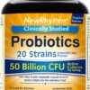 NewRhythm Probiotics 50 Billion CFU 20 Strains, 60 Veggie Capsules, Targeted Release Technology, Stomach Acid Resistant, No Need for Refrigeration, Non-GMO, Gluten Free