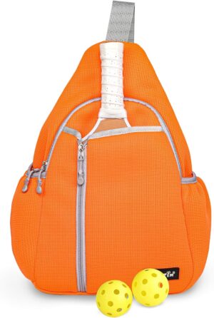 Hap Tim Pickleball Bags for Men & Women, Pickle Ball Backpack - Large Capacity, Adjustable Sling Bag, Breathable, Water Bottle Holder, Multiple Compartments for Accessories, Orange