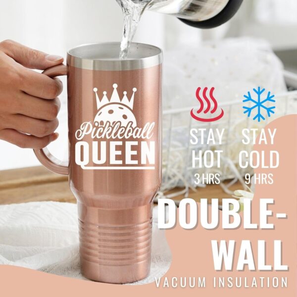 Onebttl Pickleball Gifts for Women, Gifts for Pickleball Lovers, Insulated 40oz Stainless Steel Tumbler with Handle and Straw Lid, Pickleball Accessories, Pickleball Queen, Rose Gold