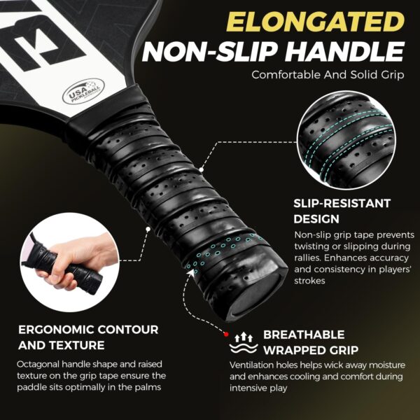 BAGAIL Pickleball Paddles, USAPA Carbon Fiber Pickleball Sets, Lightweight Pickle Ball Rackets, Graphite Textured Surface, 16mm Honeycomb Core for Ultimate Spin and Control, Include 4 Balls and 1 Bag