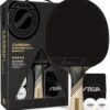 STIGA Carbon+ Bundle Ping Pong Paddle Set – 7-ply Extra Light Carbon Fiber Blade – 2mm Premium Sponge – Concave Pro Handle – 2 3-Star Tournament Balls – Neoprene Racket Cover – Player Wristband