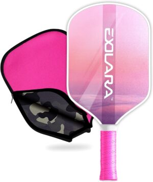 Stylish Pickleball Paddle with Cover Case, Graphite Carbon Fiber Surface, Honeycomb Core, Non-Slip Grip Tape Paddle Cover Set Protective Edge for Beginners & Intermediate Players