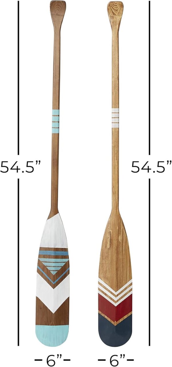 Deco 79 Wood Paddle Home Wall Decor Novelty Canoe Oar Wall Sculpture with Arrow and Stripe Patterns, Set of 2 Wall Art 6"W, 55"H, Multi Colored