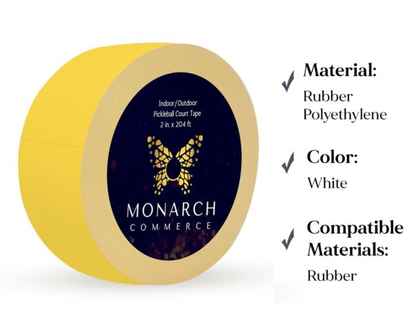 Pickleball Court Tape for Indoor/Outdoor Gaffer Style | All Surfaces | No Glare | 2 Inches Wide x 204 Feet Long (Yellow)