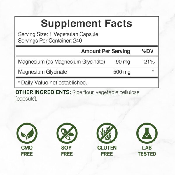 DEAL SUPPLEMENT Magnesium Glycinate 500mg, 240 Veggie Capsules | Chelated for Easy Absorption | Highly Purified Essential Trace Mineral for Muscle, Joint, Heart, & Digestive Health