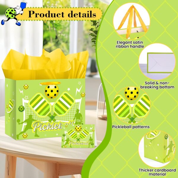LUUFILx Pickleball Gift Bag Pickleball Birthday Goodie Bag with Greeting Card and Tissue Paper for Pickleball Party Favor Bags Wrapping Paper Bag for Pickleball Party Decorations