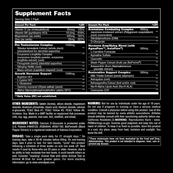 Animal Stak – Complete Natural Hormone Booster Supplement with Tribulus – Natural Testosterone Booster for Athletes – Contains Estrogen Blockers – 1 Month Cycle
