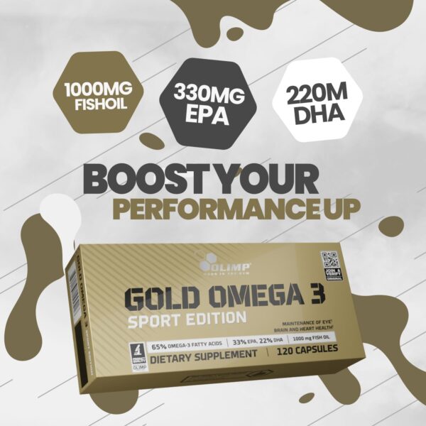 Gold Omega 3 Sport Edition - Pack of 120 Capsules, Quality Omega 3, Immunity Booster Cold-Water Fish Oil Ensuring 65% Content for Optimal Performance Ideal for Athletes