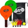 Funsparks Jazzminton Paddle Ball Game with Carry Bag - Indoor Outdoor Toy - Play at The Beach, Lawn or Backyard - 2 Wooden Racquets - 4 Shuttlecocks - 1 Ball