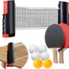 Ping Pong Paddles Set, Portable Table Tennis Paddles Set with Retractable Tennis Net, 2 Rackets, 6 Balls and Carry Bag for Indoor/Outdoor Games