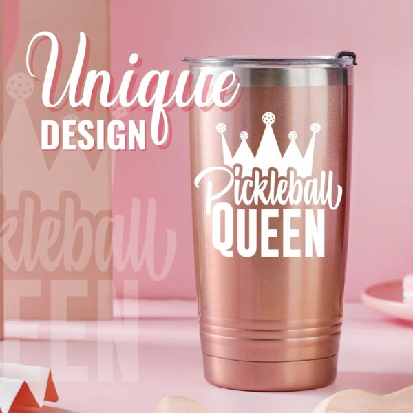 Onebttl Pickleball Gifts for Women - 20oz Insulated Stainless Steel Travel Tumbler with Straw and Lid - Rose Gold