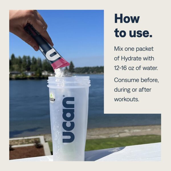 UCAN Hydrate Electrolyte Drink Mix (Watermelon, 12 Stickpacks) Sugar-Free, Keto-Friendly, Vegan, Non-GMO, Gluten-Free Electrolyte Powder with Potassium & Magnesium for Runners & Athletes