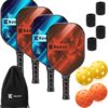 Pickleball Paddles Set, Lightweight Set of 2 Pickleball Paddles, 3K Carbon Fiber, Graphite Pickleball Paddle Face, Honeycomb Core, 4 Pickleball Balls, 1 Carry Bag for Women Men