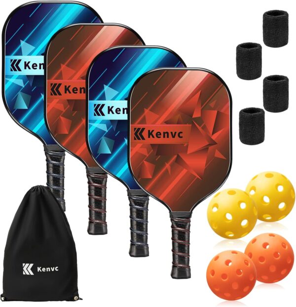 Pickleball Paddles Set, Lightweight Set of 2 Pickleball Paddles, 3K Carbon Fiber, Graphite Pickleball Paddle Face, Honeycomb Core, 4 Pickleball Balls, 1 Carry Bag for Women Men