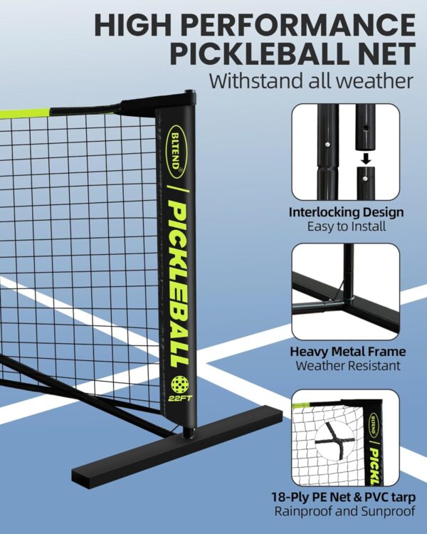 Bltend Pickleball Set - 22FT Regulation Size Portable Net, 4 Pickle Balls, Court Marker, Carry Bag and Tape Measure - Indoor Outdoor Driveway Gifts