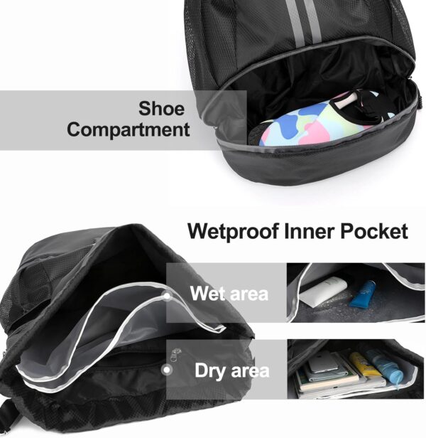 Hoedia Sports Drawstring Backpack - String Swim Gym Bag with Shoes Compartment and Wet Proof Pocket for Women&Men