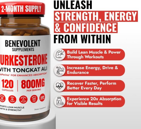 BENE Turkesterone with Tongkat Ali & BioPerine (Max Absorption) - Highest Purity 8,000mg Turkesterone Supplement for Men & Women - Increase Stamina, Muscle Growth, Drive & Recovery, 2 Months Supply