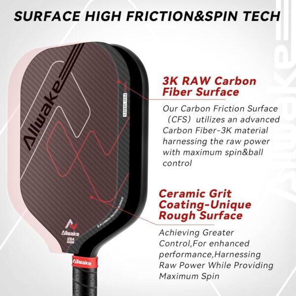 Pickleball Paddles, 3K Raw Carbon Fiber Pickleball Paddle, USAPA Approved, Thermoformed Pickle Ball Rackets for Power & Spin, 16mm Polypropylene Honeycomb Core, Textured Carbon Grit Surface