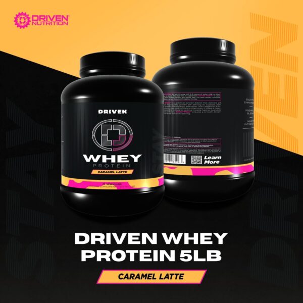 Driven WHEY- Whey Protein Powder: Delicious, Clean Protein Shake- Improve Muscle Recovery with 23 Grams of Protein with Added BCAA and Digestive Enzymes (5lb, Caramel Latte)