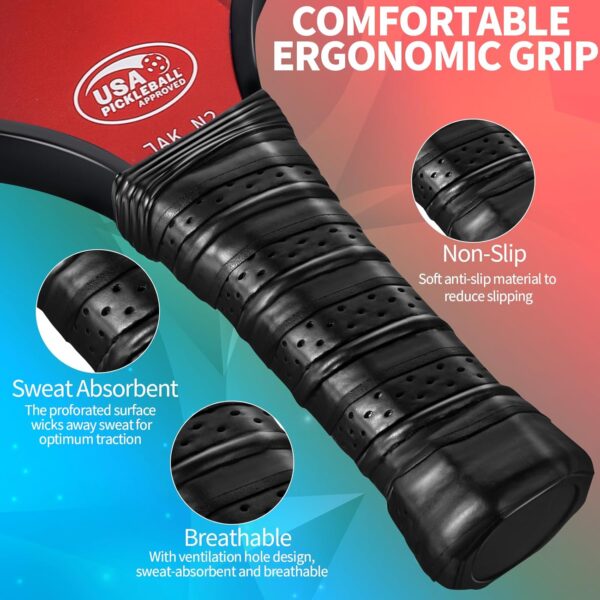 Pickleball Paddles Set of 2, Fiberglass Pickleball Paddles with 4 Pickleball Balls, 1 Carry Bag Lightweight Pickle Ball Rackets