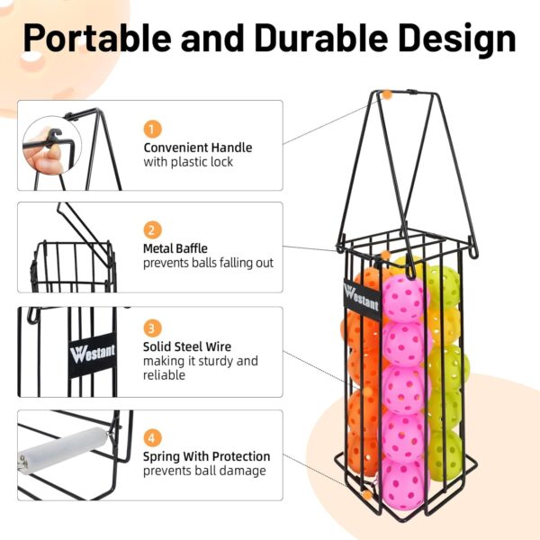 Pickleball Ball Holder Set - Large Capacity Pickleball Hopper with 20 Balls, Must-Have Pickleball Accessories for Pickleball Training, Pickleball Caddy for Pickleball Practice Equipment