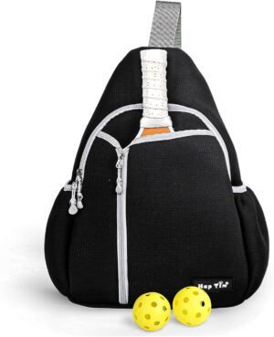 Hap Tim Pickleball Bags for Men & Women, Pickle Ball Backpack - Large Capacity, Adjustable Sling Bag, Breathable, Water Bottle Holder, Multiple Compartments for Accessories, Black