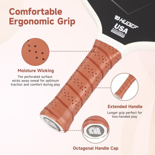 Pickleball Paddles, USAPA Approved Pickle Ball Paddles, Graphite and Fiberglass Pickleball Set, Polypropylene Honeycomb Core Paddle Rackets, USAPA Approved 4 Outdoor Balls and Leather Carry Bag